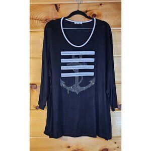 Lady Belle Anchor Plus Size 2X Back With Silver Gems 3/4 Sleeve